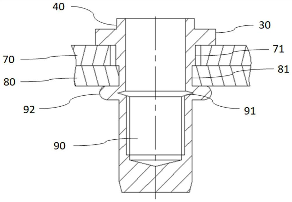 Double-step sealing rivet nut, double-step sealing riveting mechanism and double-step sealing riveting mechanism after-connection device