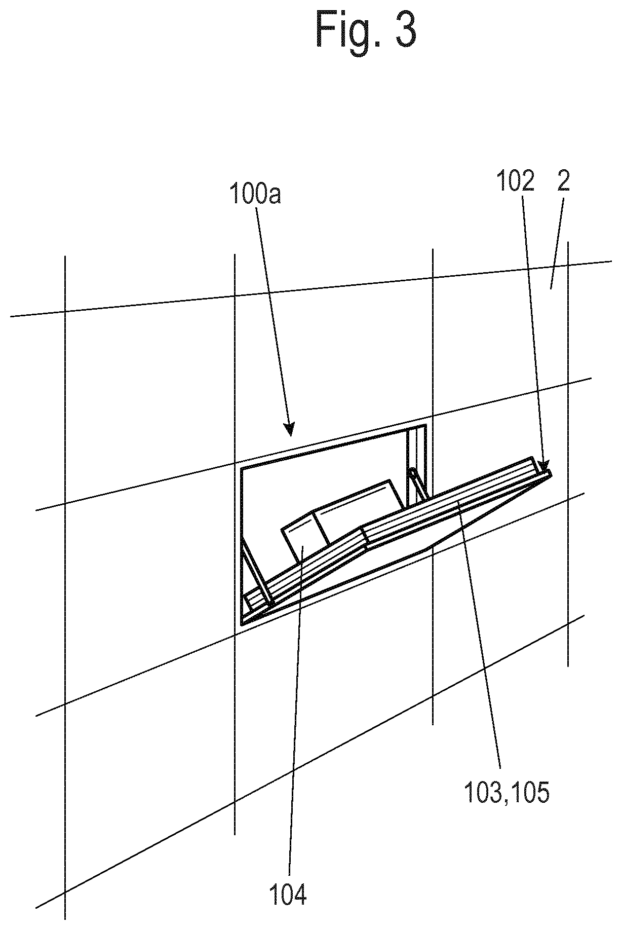 Element for a window, door, pitched roof or facade, comprising a device for sending or receiving letters and parcels from an unmanned air vehicle