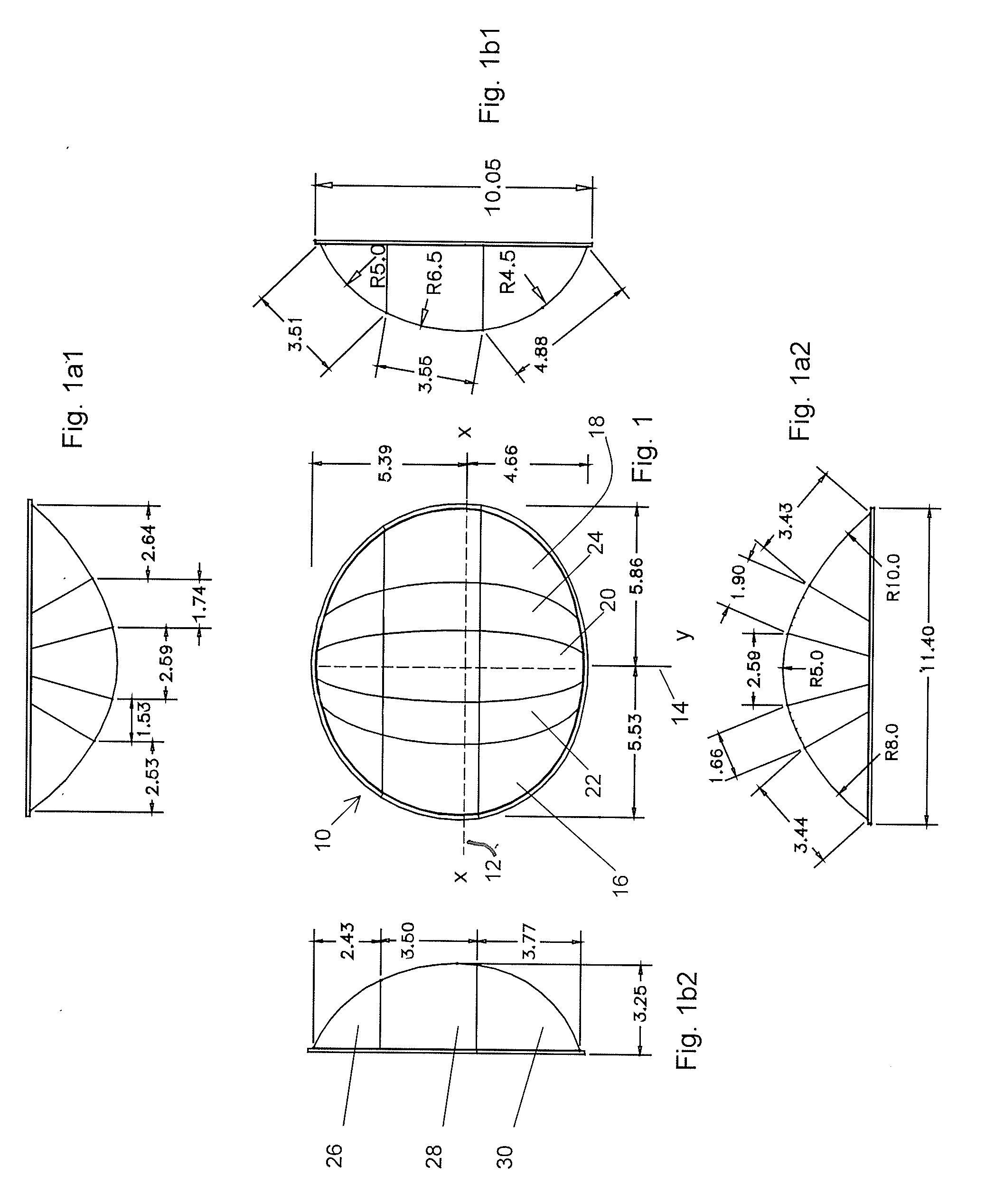 Asymmetric multiple constant radii of curvature convex mirrors