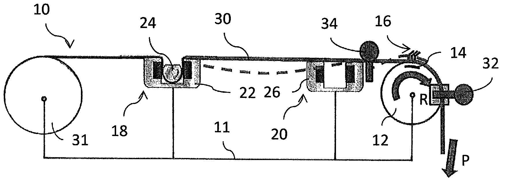 Tensioning device, knitting machine, necking machine and method for tensioning a number of chain filaments