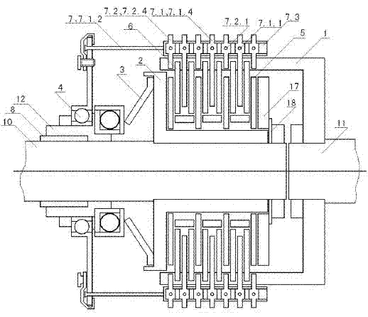 Friction clutch and separating and combining device thereof