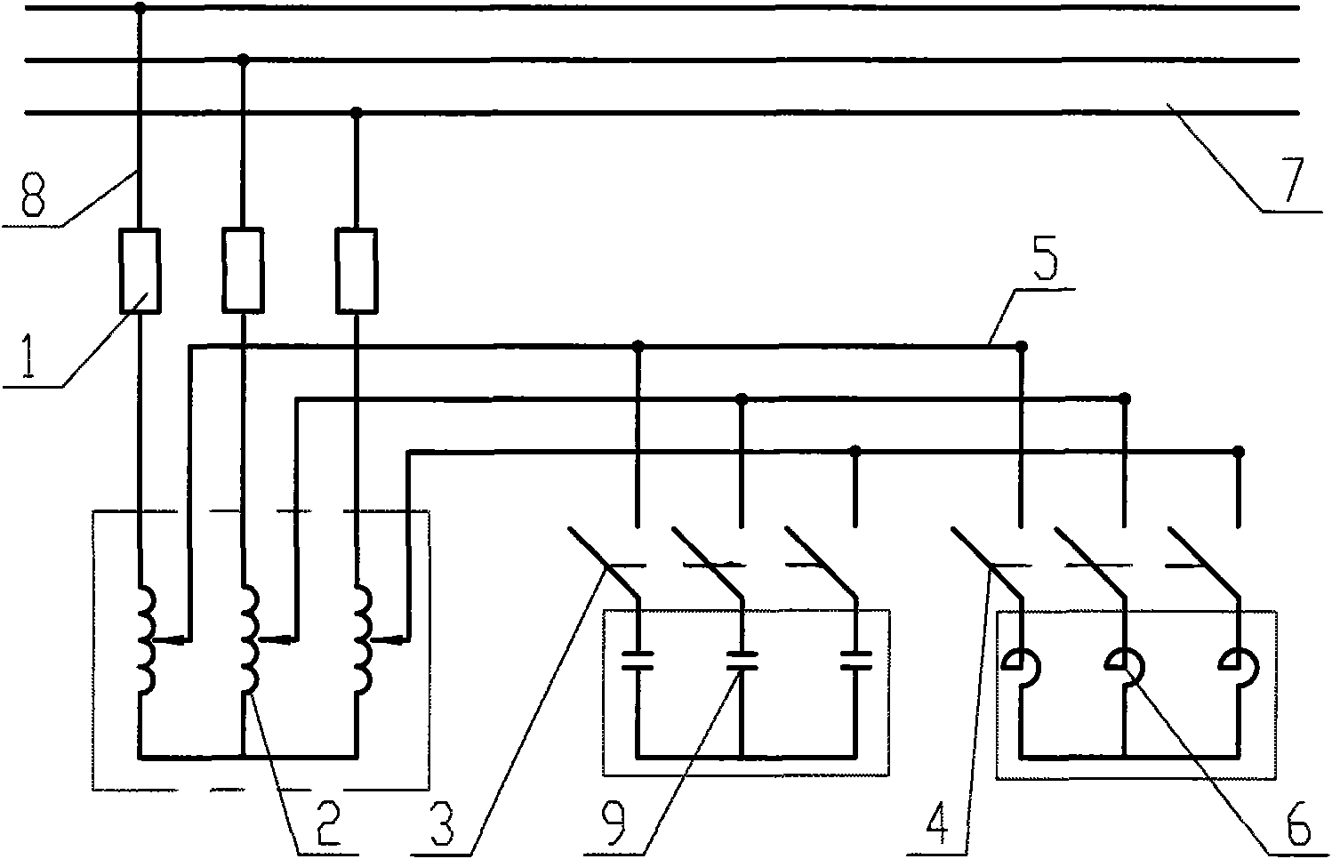 Electric network positive and negative reactive power compensation device