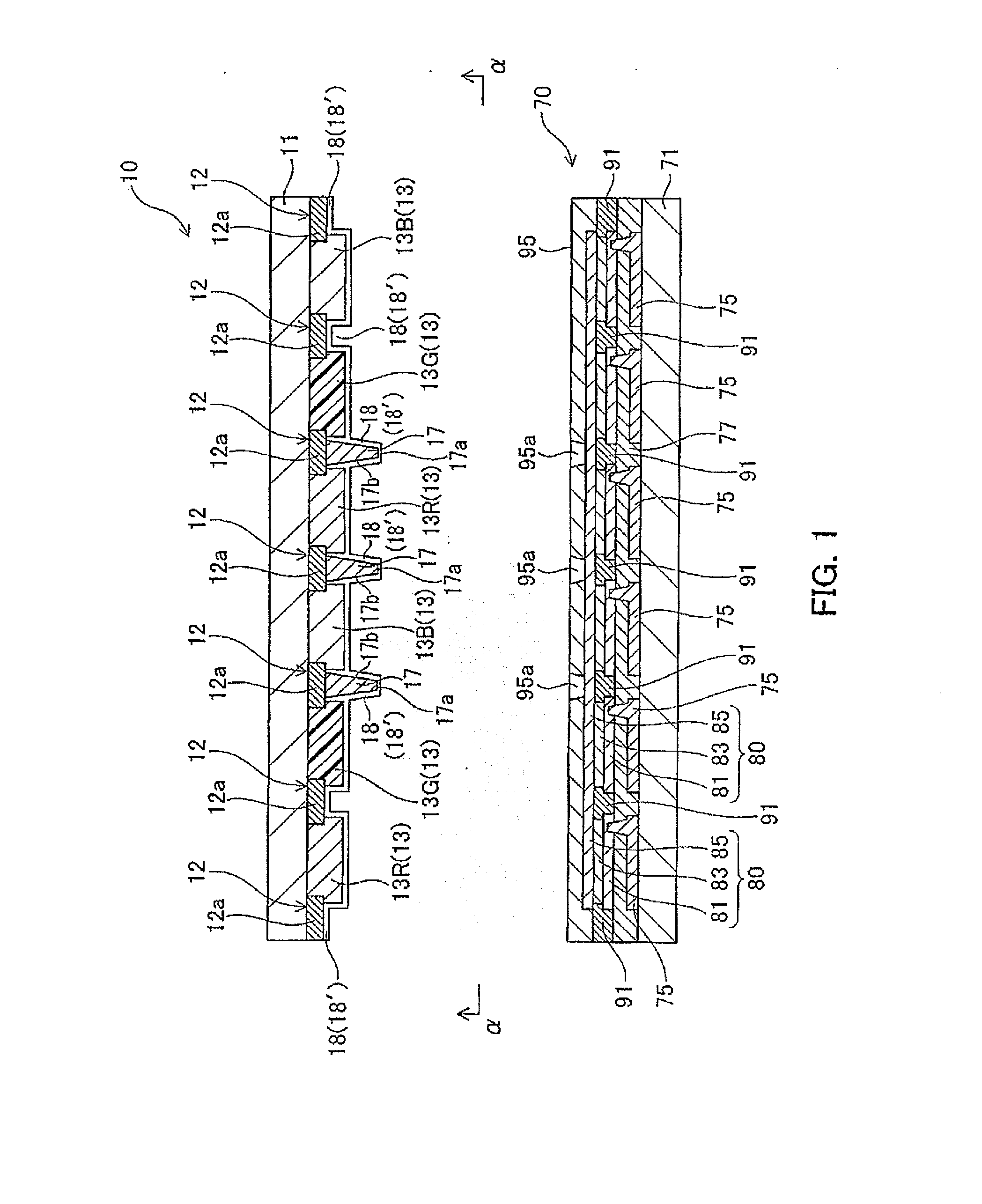 Color filter for organic electroluminescence display device, and organic electroluminescence display device