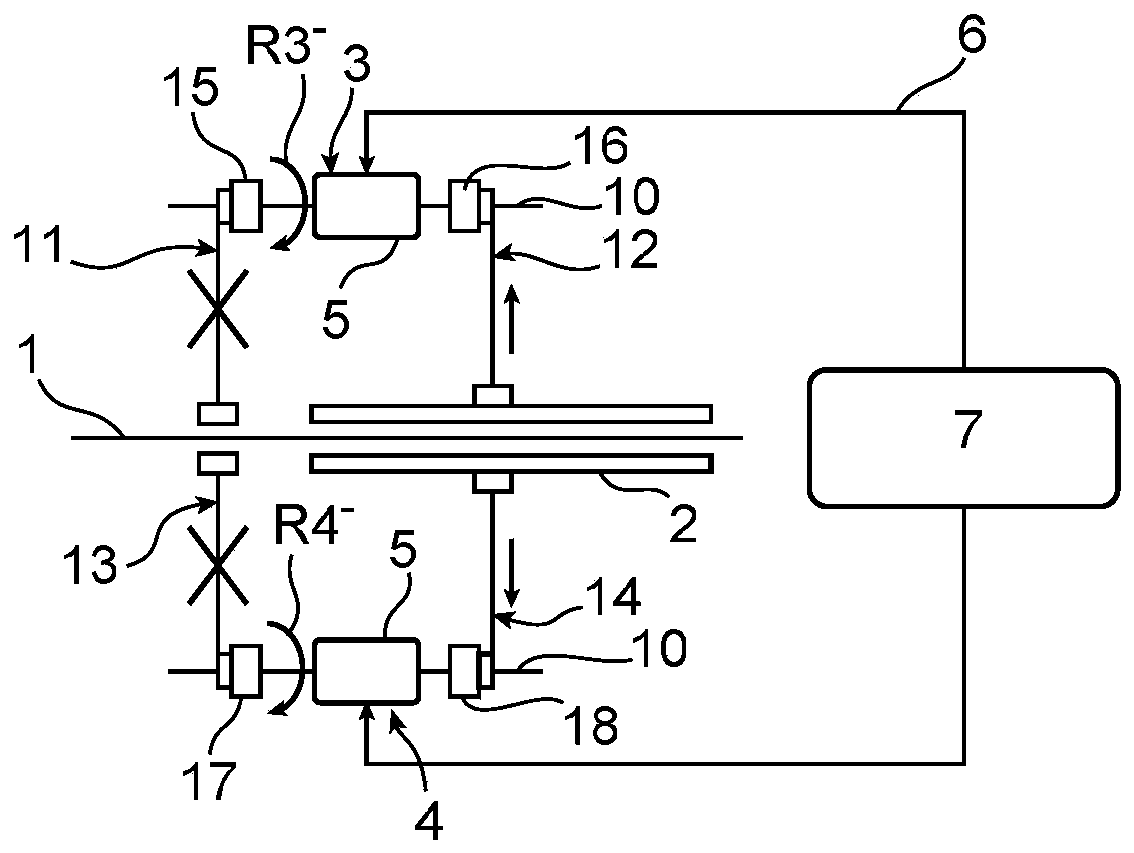 Hybrid propulsion architecture for an aircraft comprising a motor with two reversible electric machines mounted on two shafts