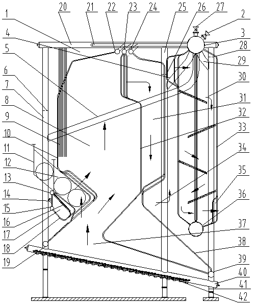 Double-drum double-furnace composite-combustion settling chamber corner tube boiler