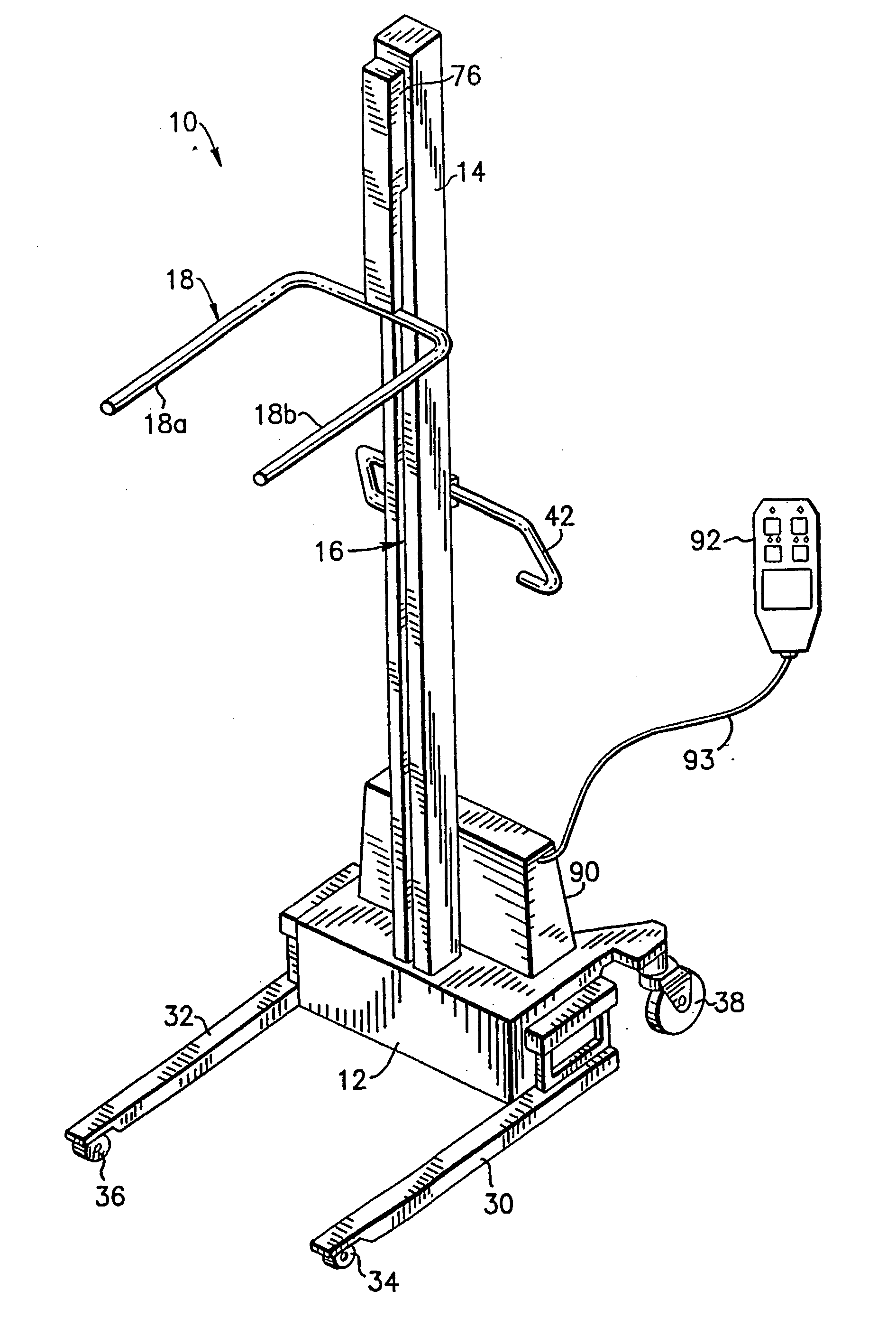 Variable straddle transporter lift with programmable height positions