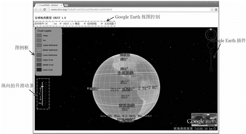 Method for simulating and displaying global crustal structure on digital earth software platform