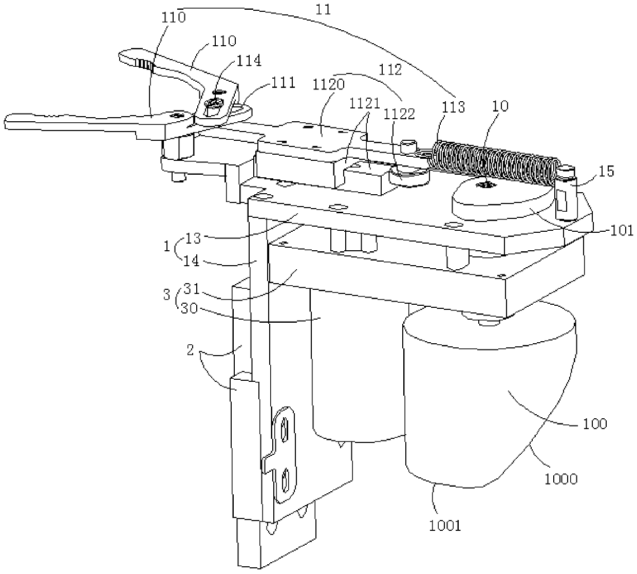 Shuttlecock lifting and clamping assembly and serving machine