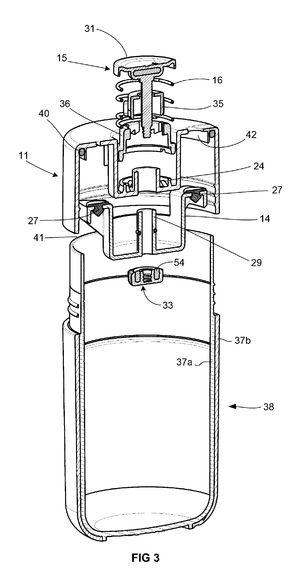 Container with press button opening