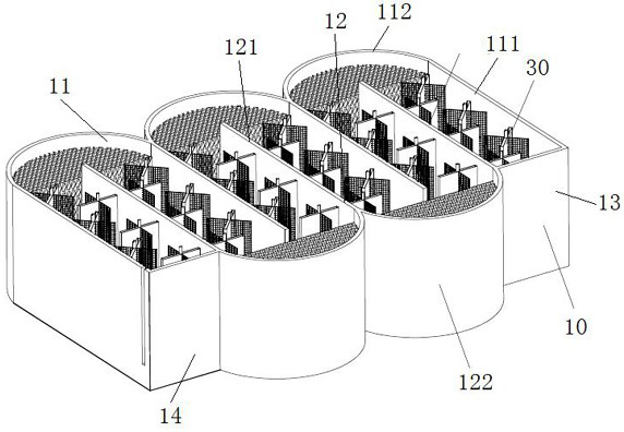 Integrated treatment pool for high turbidity wastewater pretreatment and synchronous power generation