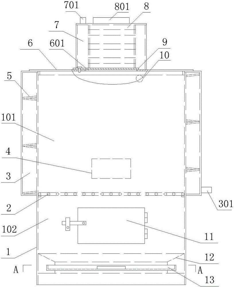 Top blowing and lower combustion type boiler