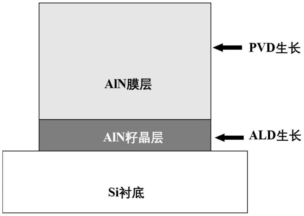 Method for preparing high-crystallinity AlN thin film by growing seed crystal layer through ALD (Atomic Layer Deposition)