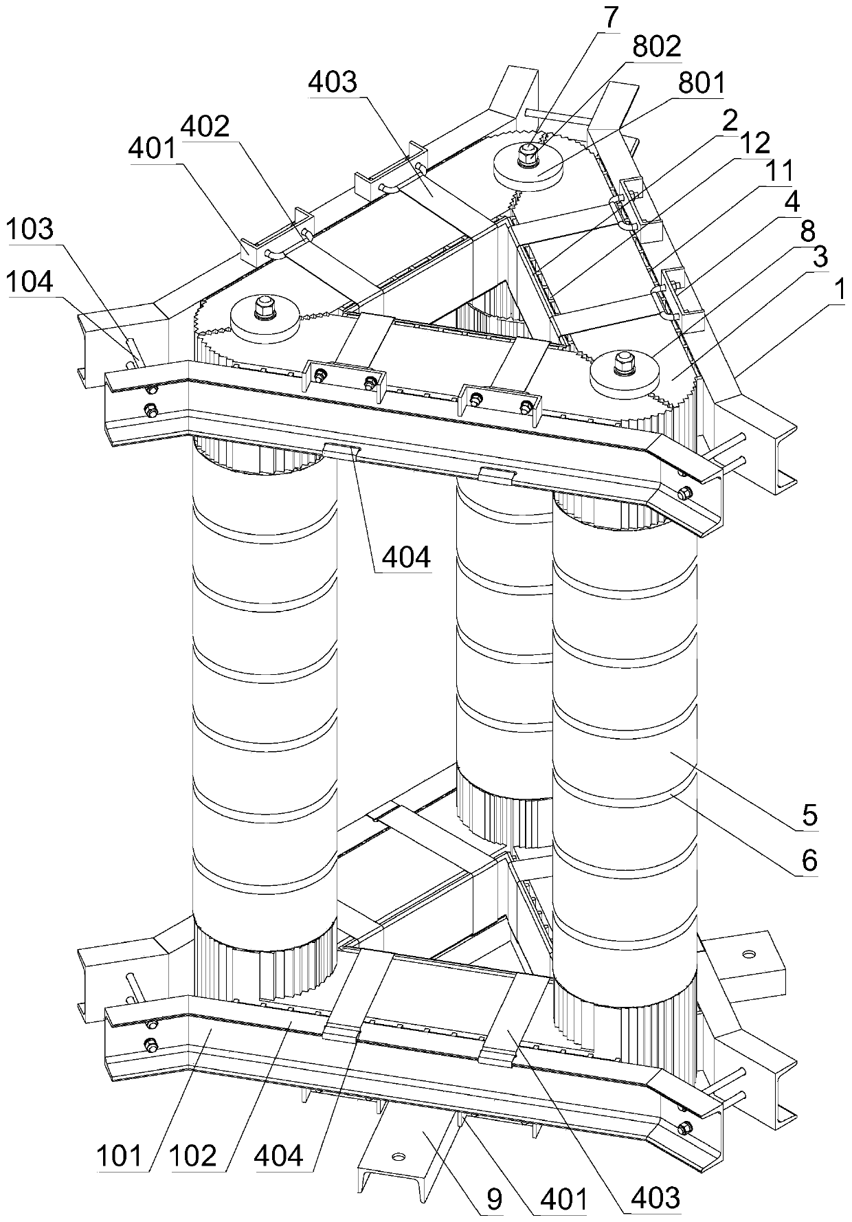 Three-phase three-dimensional lamination iron core of three-phase reactor