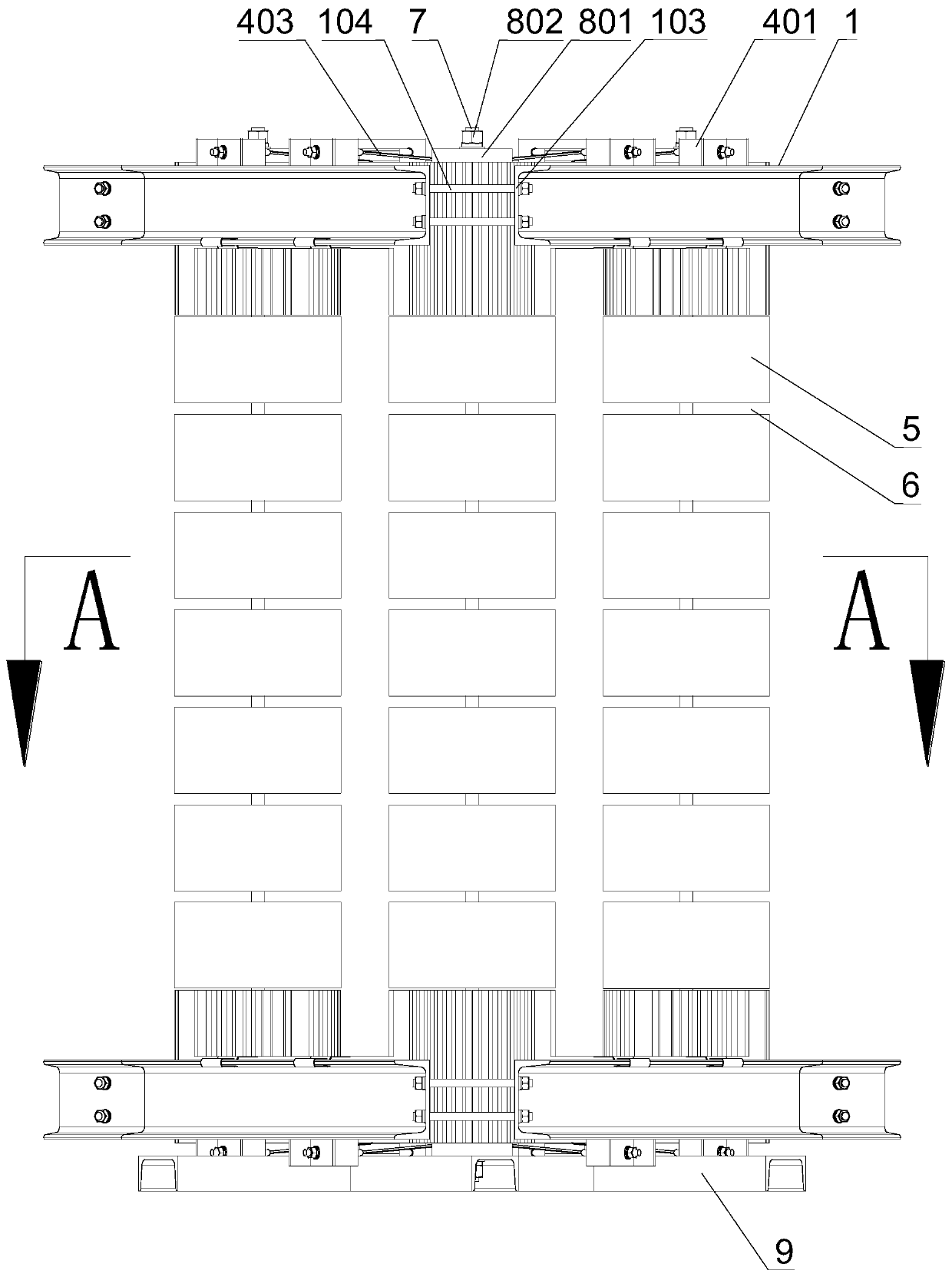 Three-phase three-dimensional lamination iron core of three-phase reactor