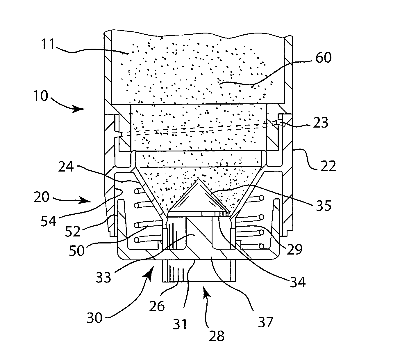 Metered dosage dispenser closure for powders