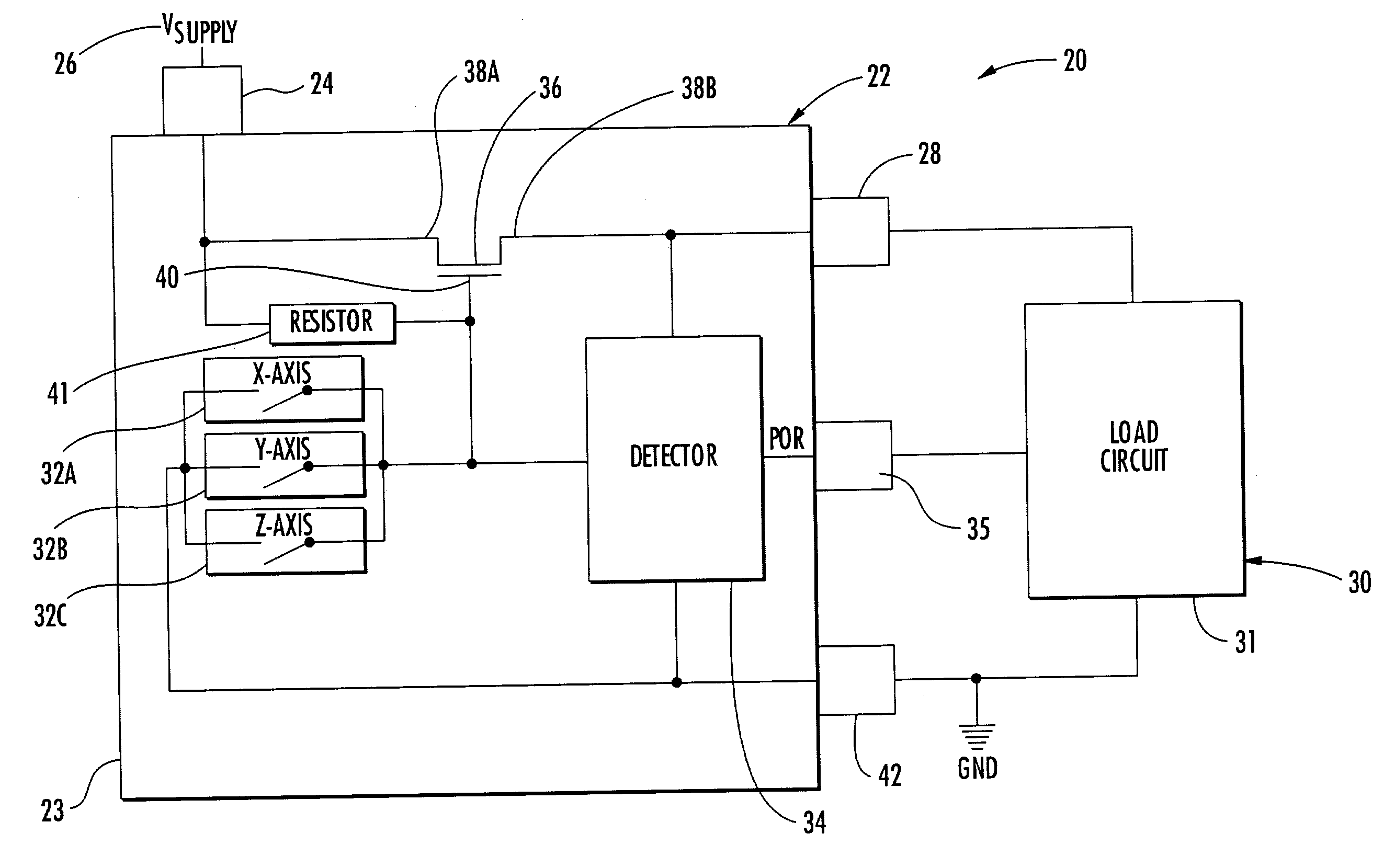 Electronic device including motion sensitive power switching integrated circuit and related methods