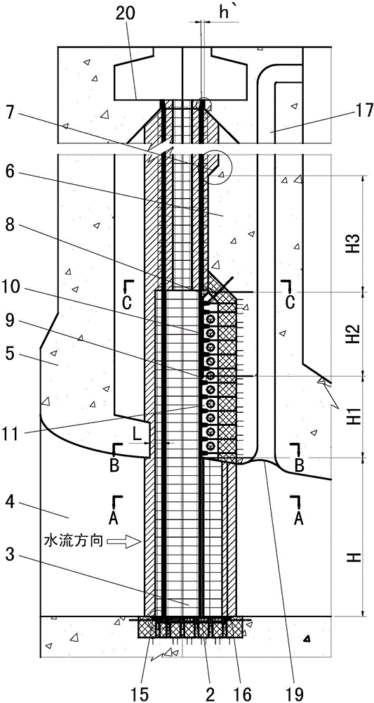 Extra-high water head plane sliding emergency gate groove structure