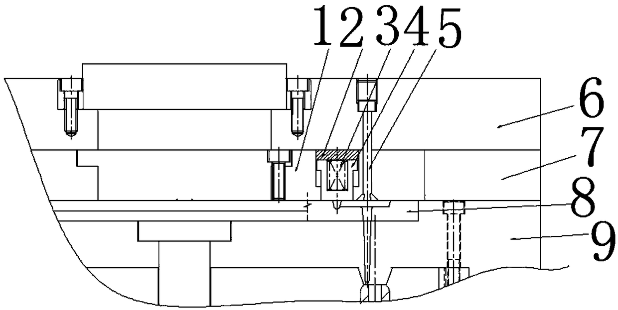 Front mould automatic shooting material mechanism of injection mold of three plates mold and using method thereof