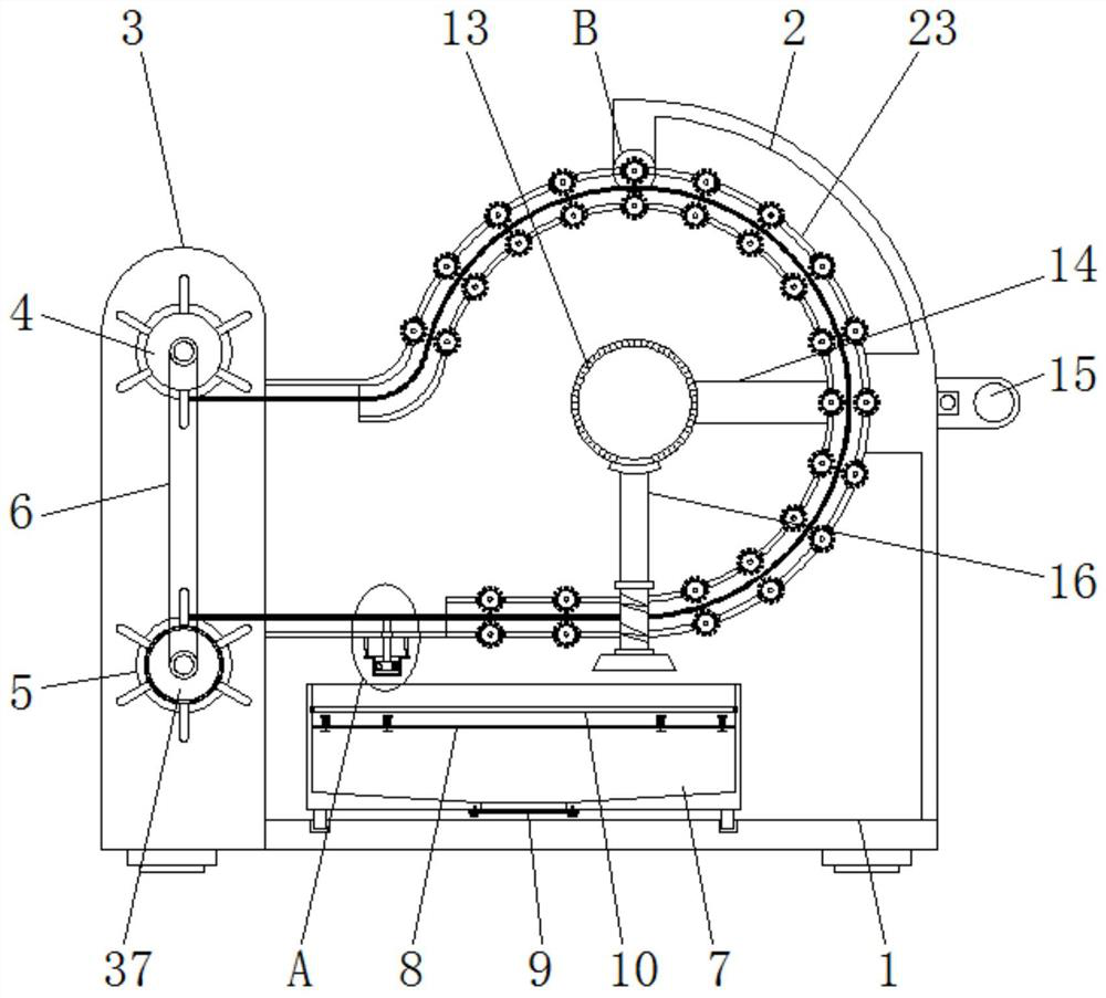 A cutting device for fabric processing that is convenient for directional transmission