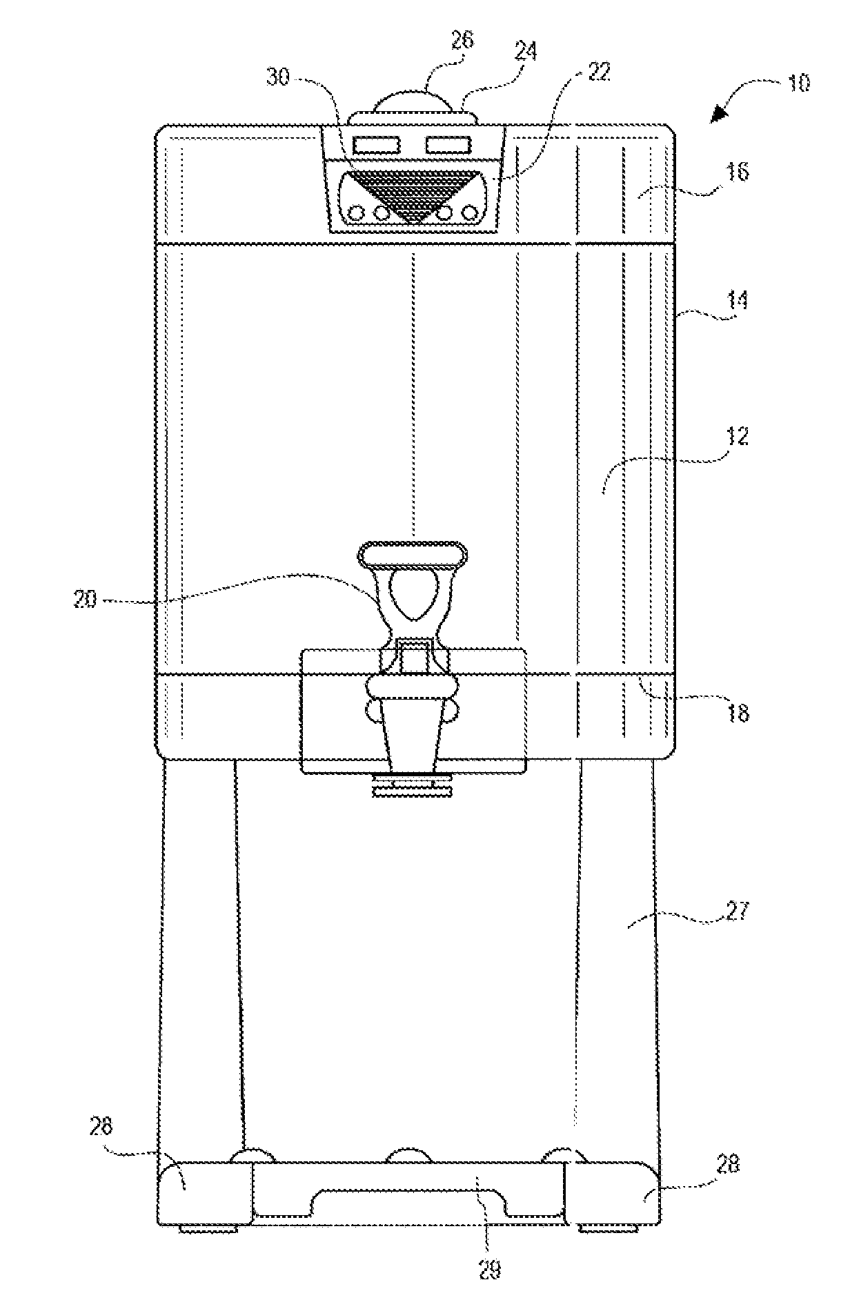 Beverage dispenser with capacitive level sensor and display and method