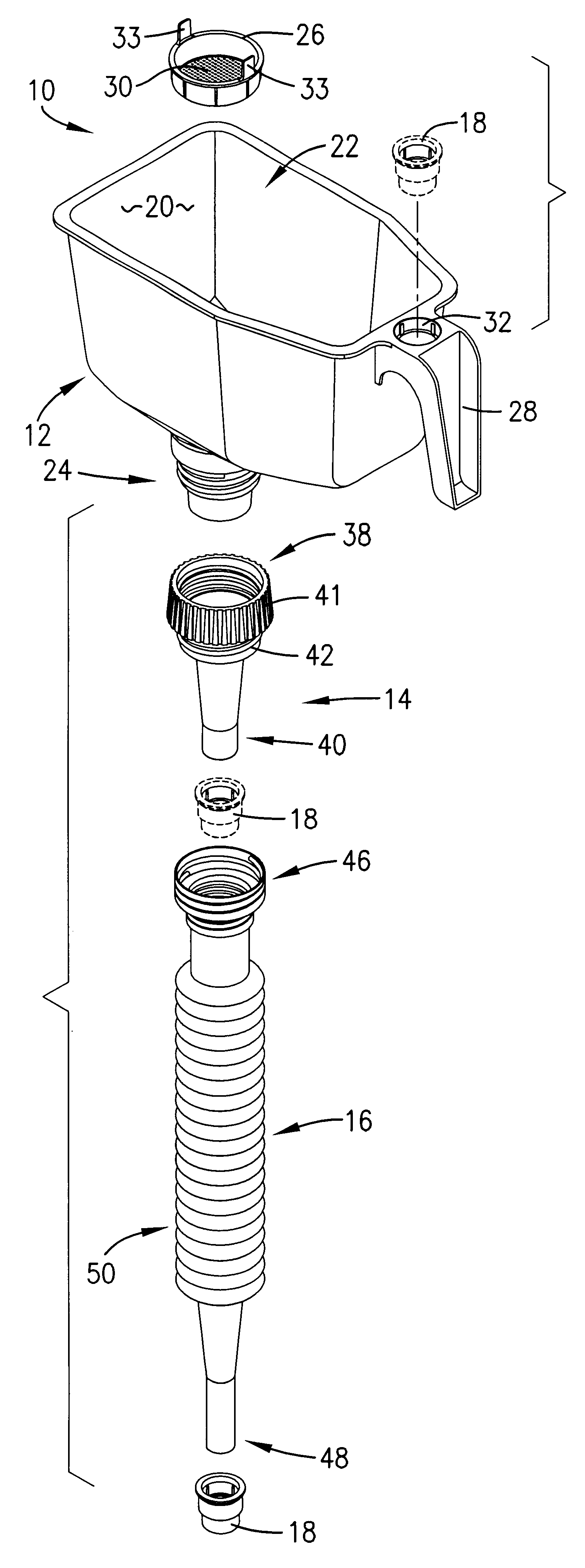 Versatile pouring system including a funnel and spouts