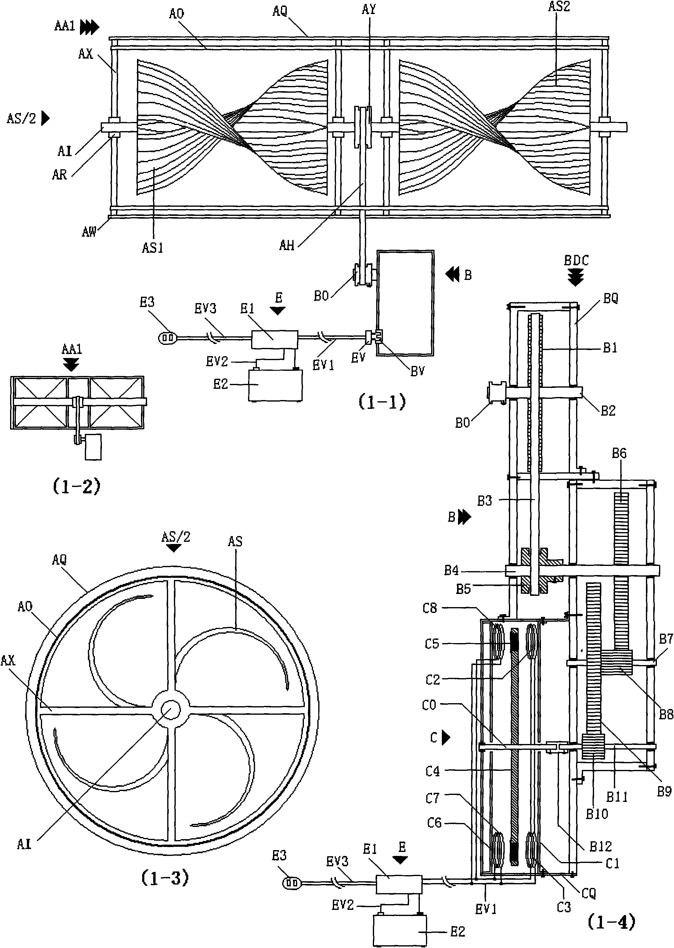 Vacuum energy all-weather S-shaped airfoil rotational flow power generating system