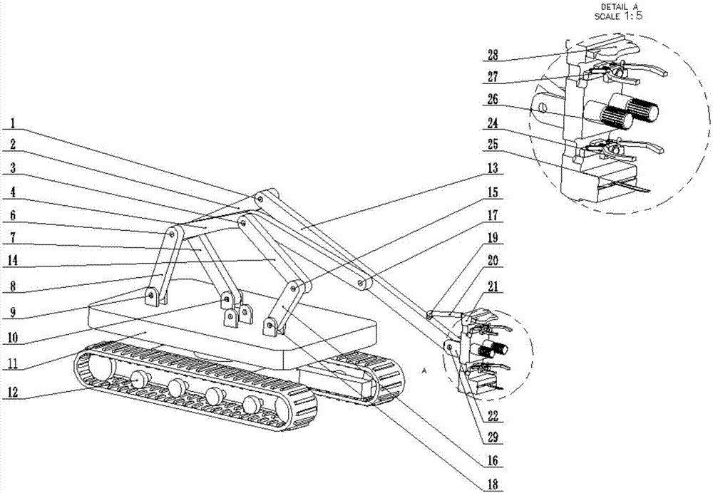 Three-configuration metamorphic tree pruning and chopping machine with three-DOF (degree of freedom) transformation function