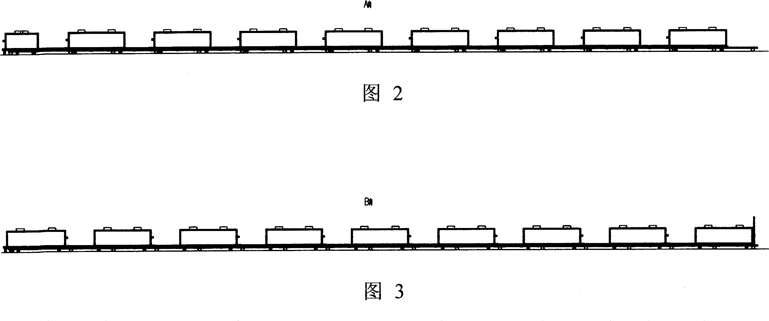 Frictional conveying system with grouped bogies