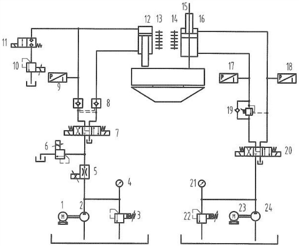 Step-changing control hydraulic system of vertical shaft heading machine