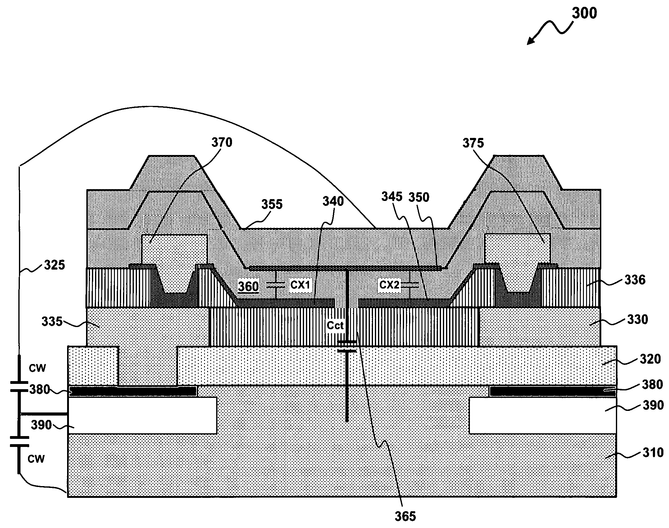 Structure for capacitive balancing of integrated relative humidity sensor