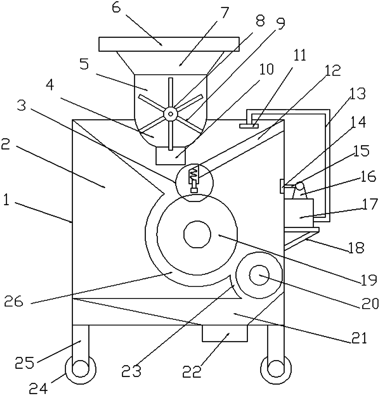 Efficient grinding device for production of new energy lithium battery material