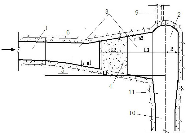 A vortex chamber inlet structure of a swirling flood discharge tunnel for improving water flow