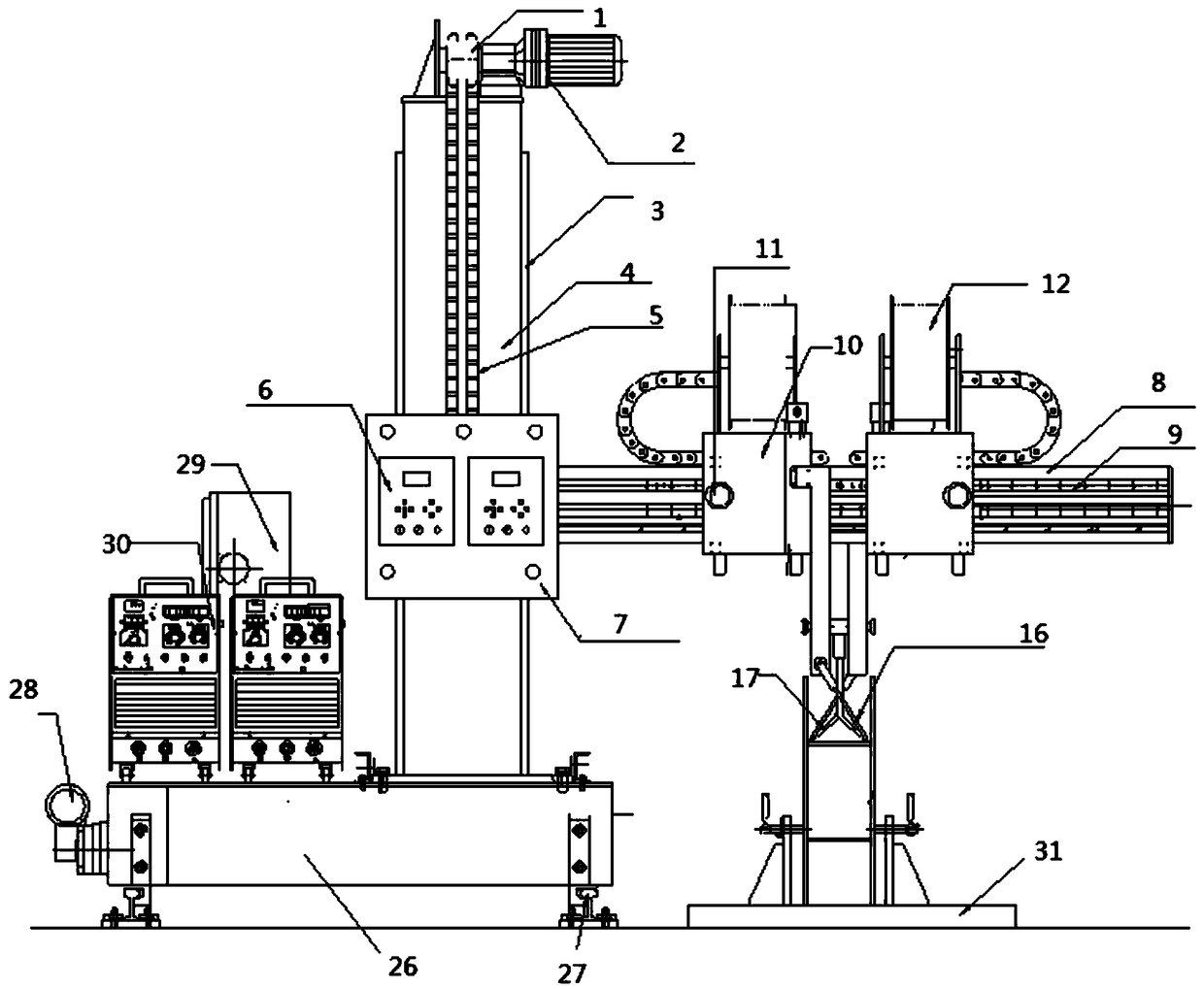 Cantilever welding machine of fillet weld in narrow space