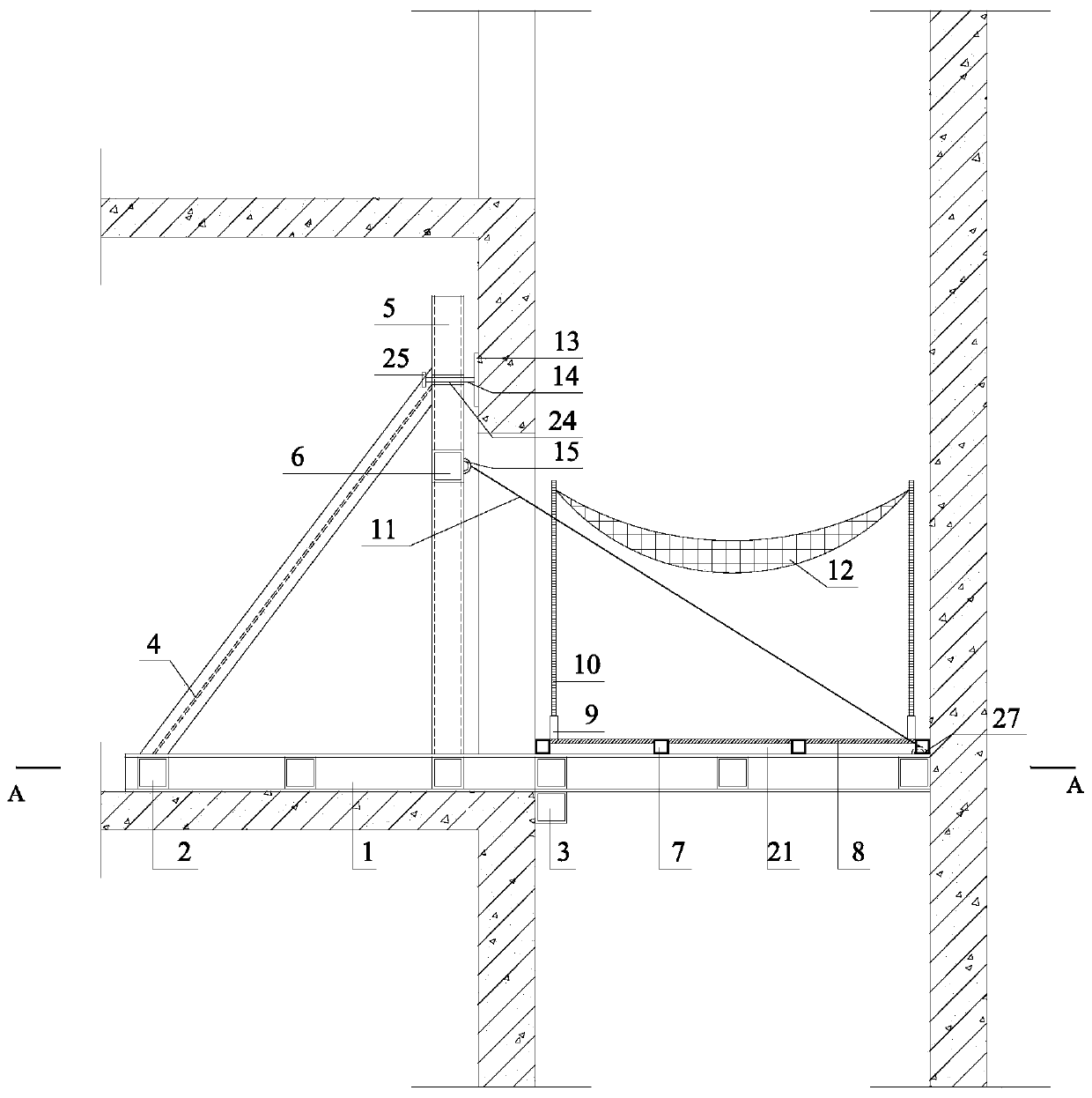 Construction method of self-stabilized internal and external sliding and moving type elevator shaft safety protection device