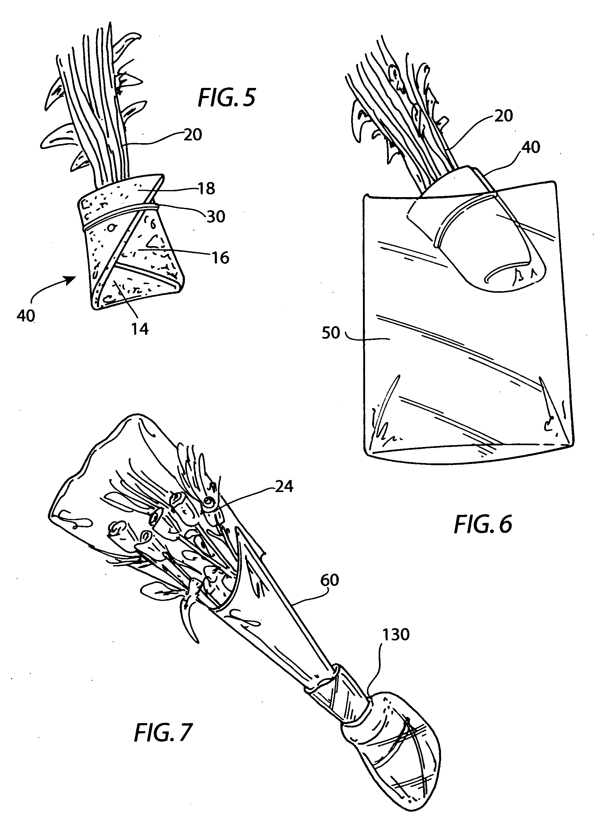 Triangular shaped flower stem wrap with outer plastic covering