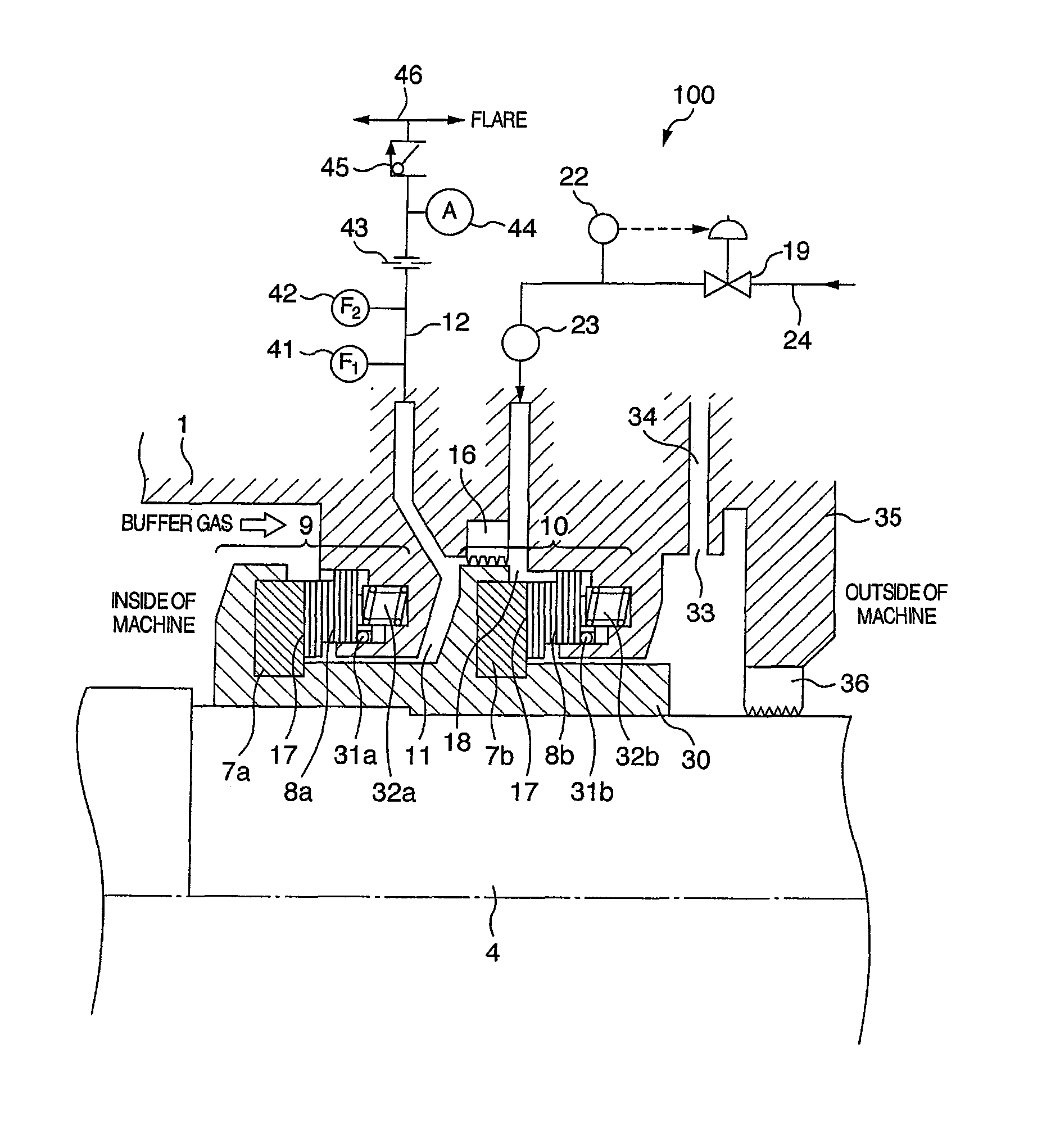 Centrifugal compressor and dry gas seal system for use in it