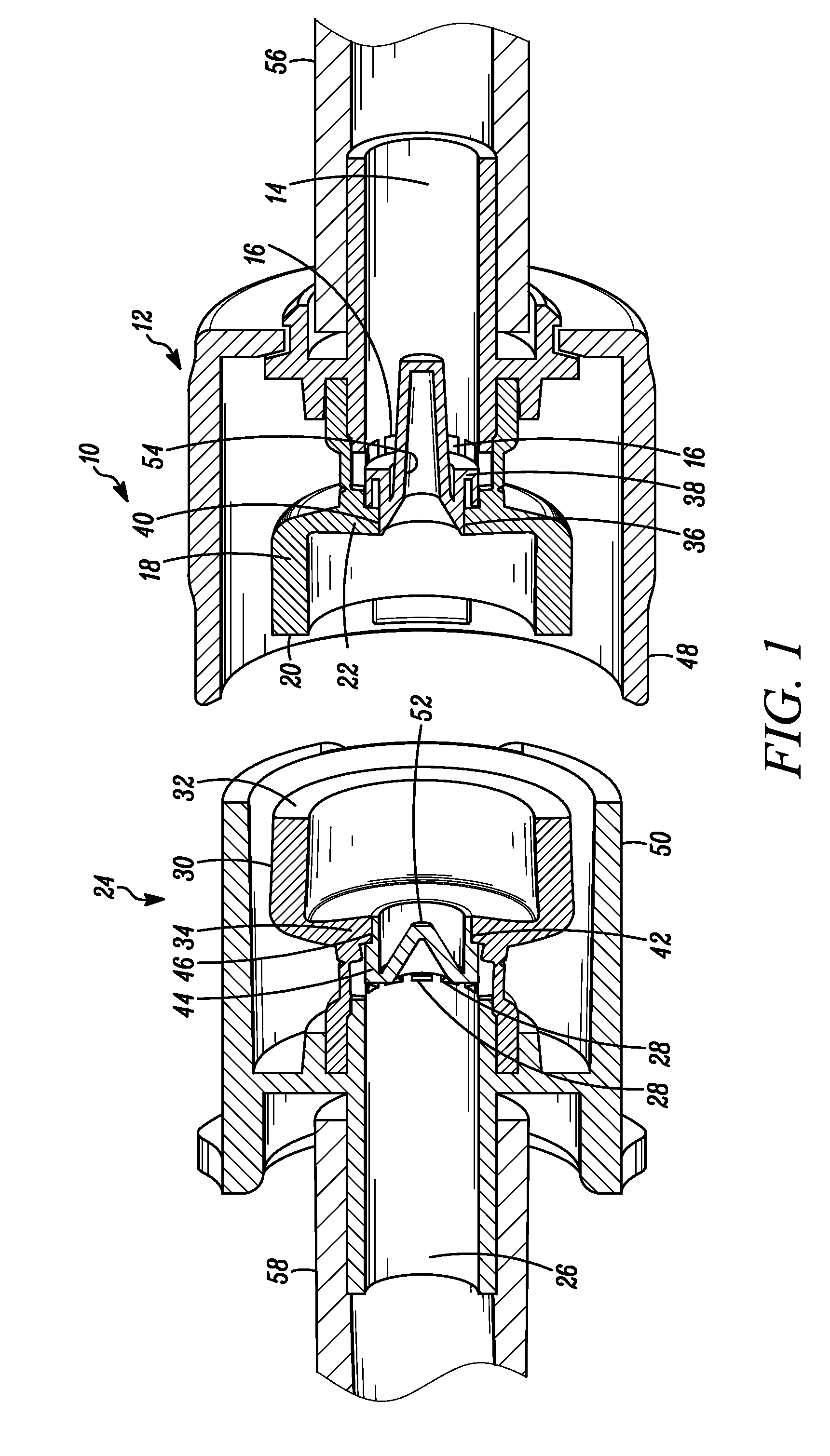 Aseptic connector with deflectable ring of concern and method