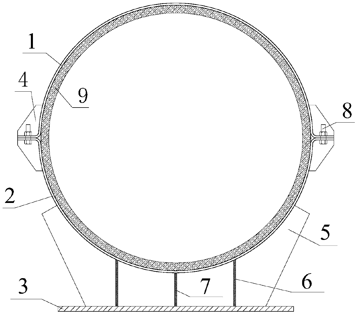 Saddle support for fixing petroleum and natural gas pipelines in underwater tunnel