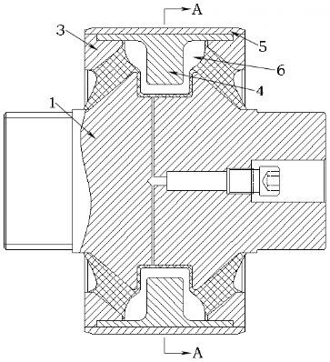 Integral liquid rubber composite joint with small-diameter axial ratio and rigidity adjusting method