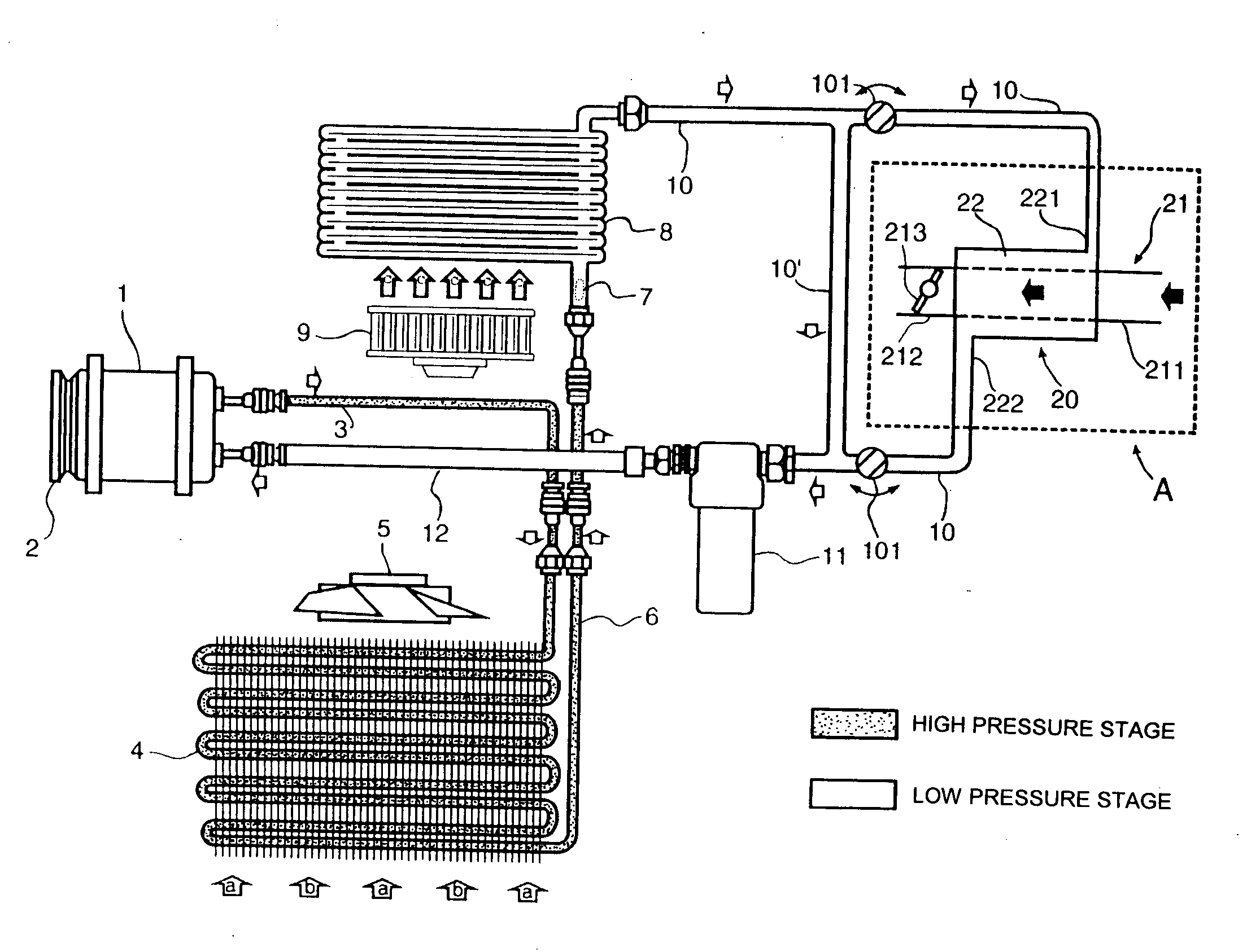 Cooling system with refrigerant for air conditioning and lowering temperature of engine