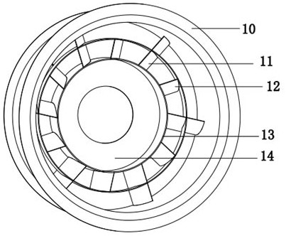 Axial flow fan with rotor blades and static front guide blades distributed in long-short staggered manner