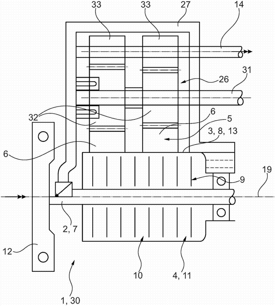 An integrated clutch-transmission system with a clutch cage carrying gearwheels