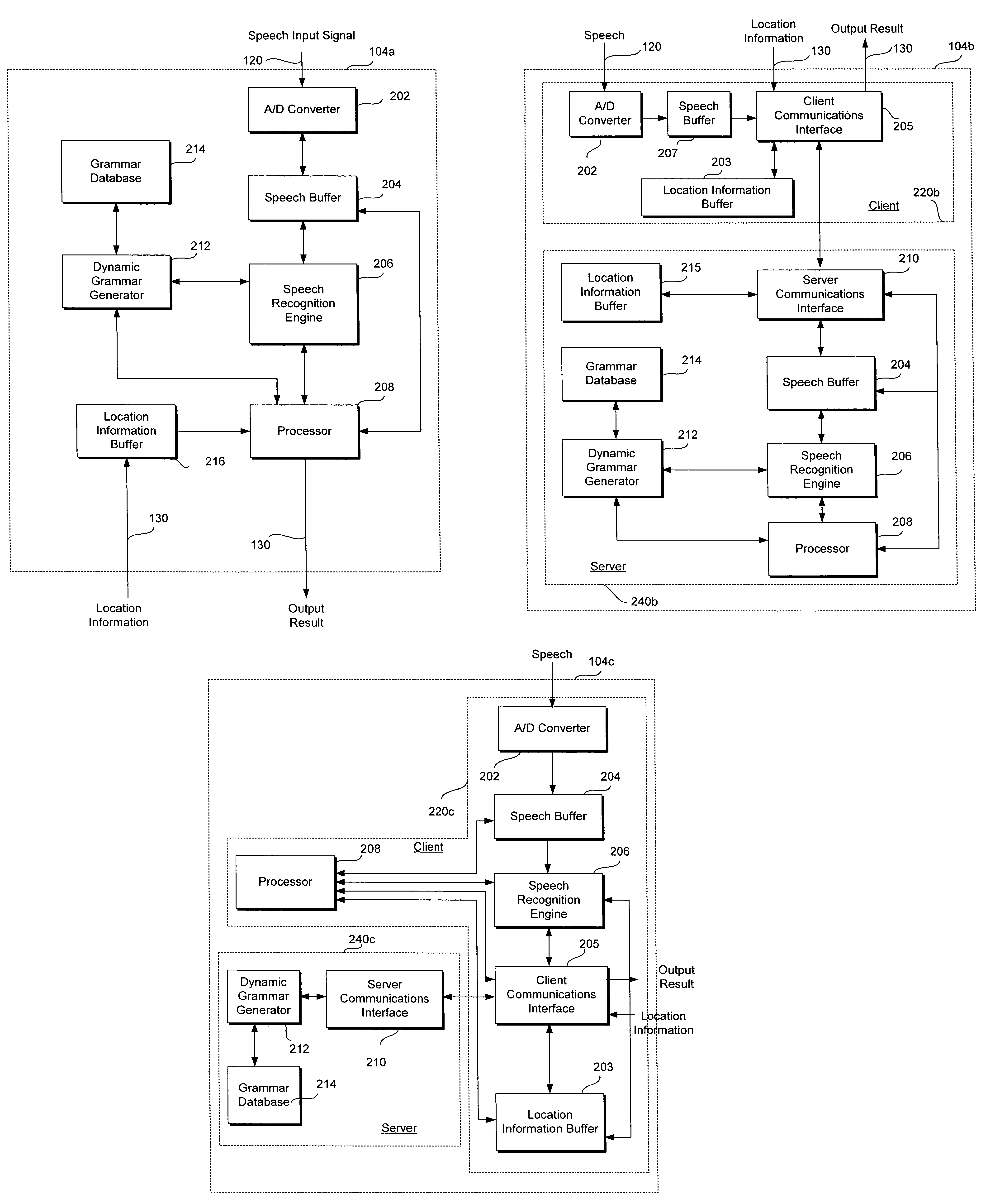 Method and system for speech recognition using grammar weighted based upon location information