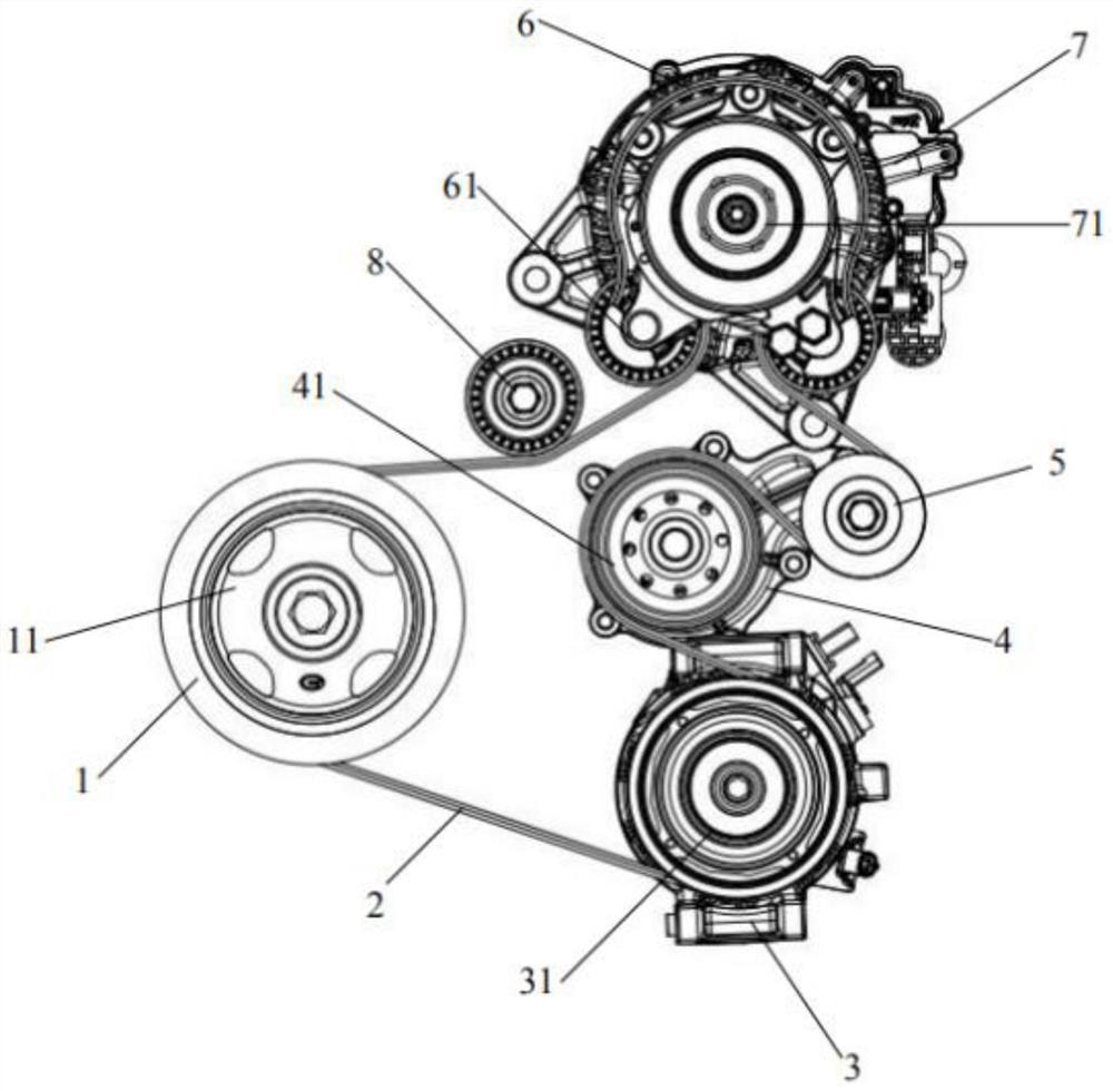 Accessory gear train of BSG hybrid power engine