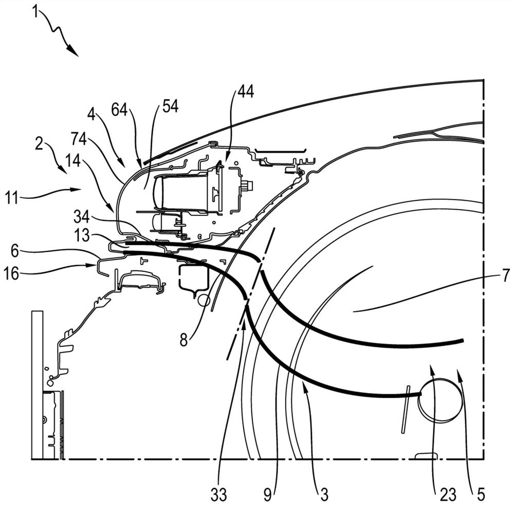 Vehicle component structures and motor vehicles