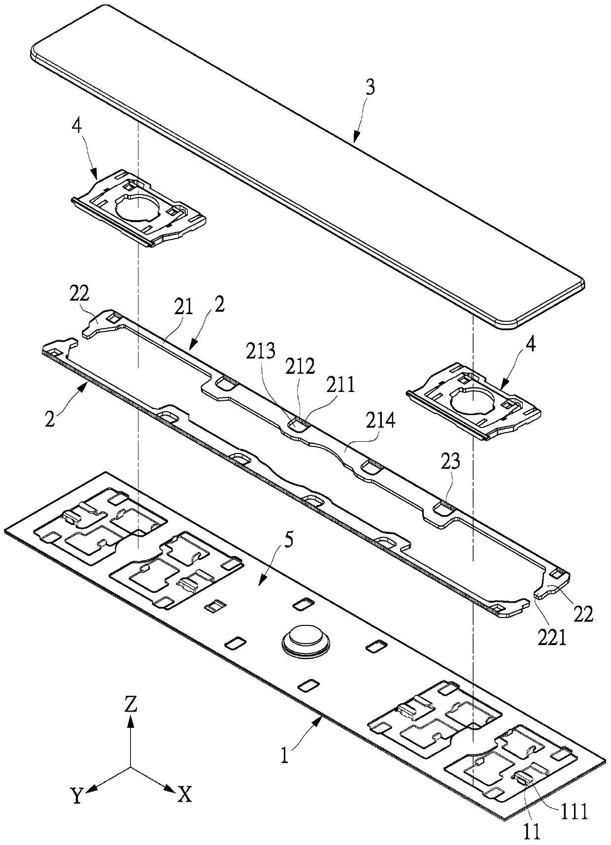 Button device and its balance bar structure