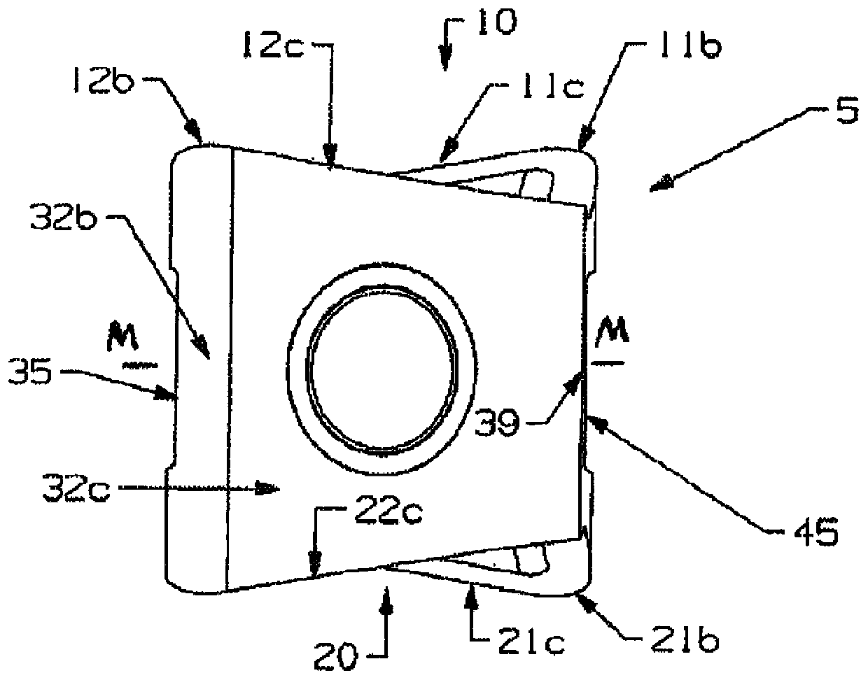 Double-sided tangential cutting insert