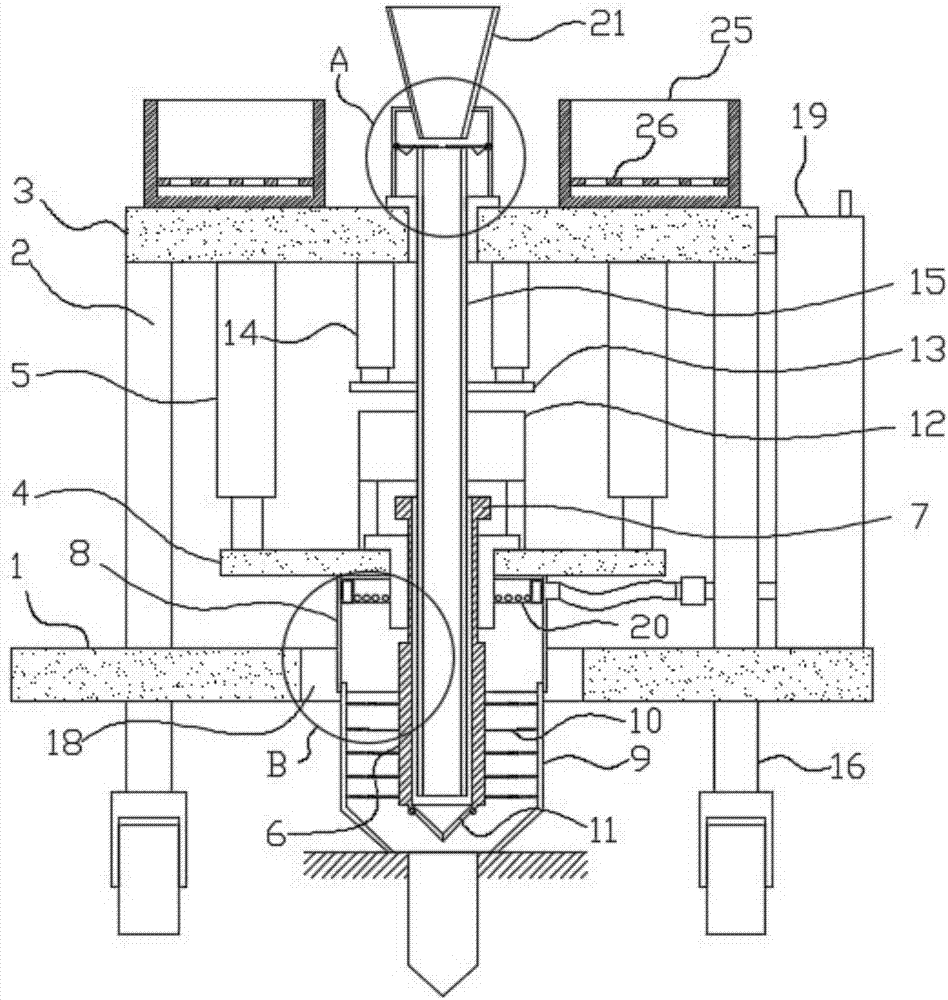 Automatic planting and watering device for saplings