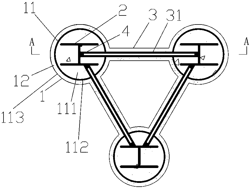 Equilateral three-limb combination column structure of ultra-high performance concrete sleeves and construction method of equilateral three-limb combination column structure