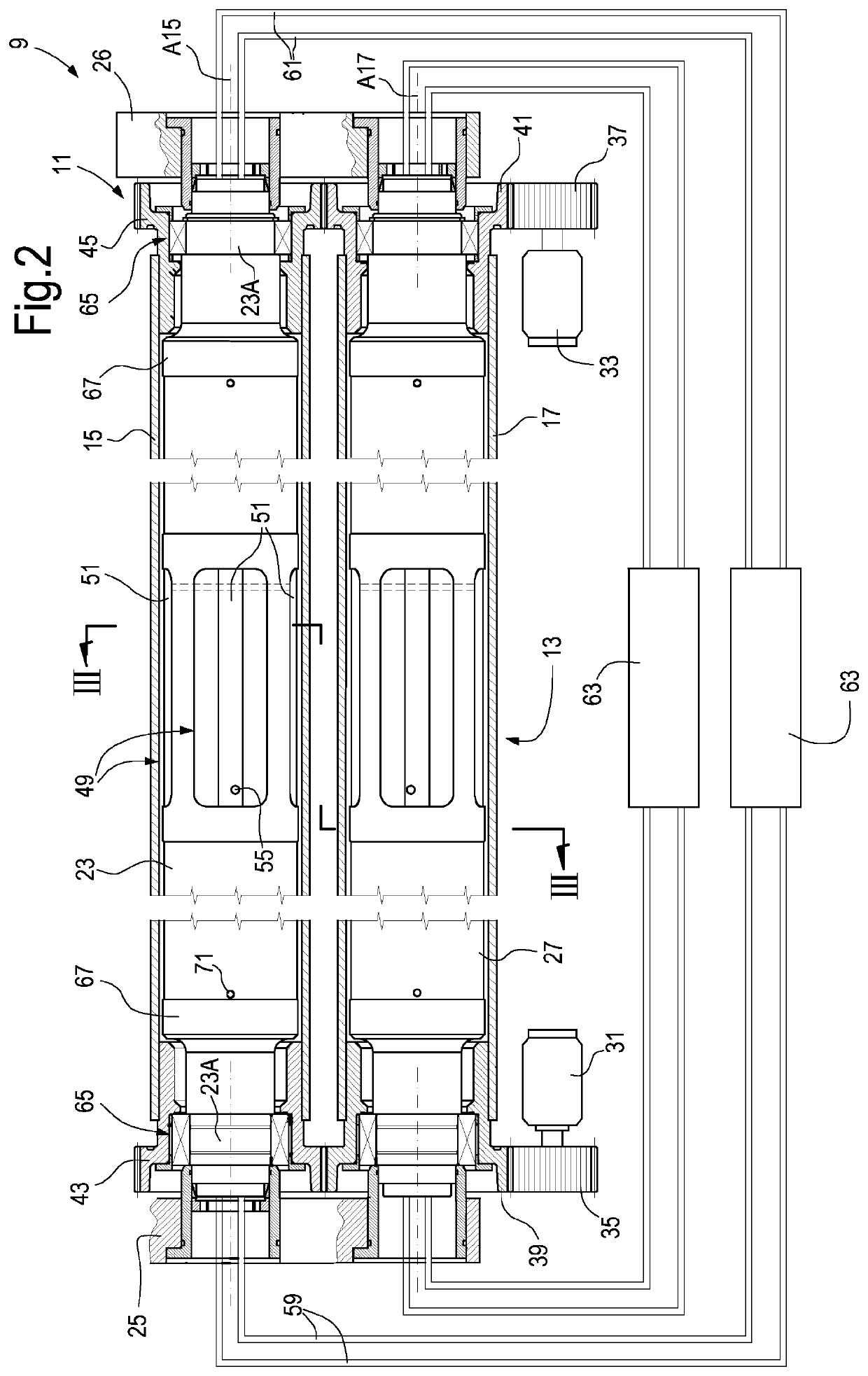 Device for transverse cutting of a web material and machine containing said device